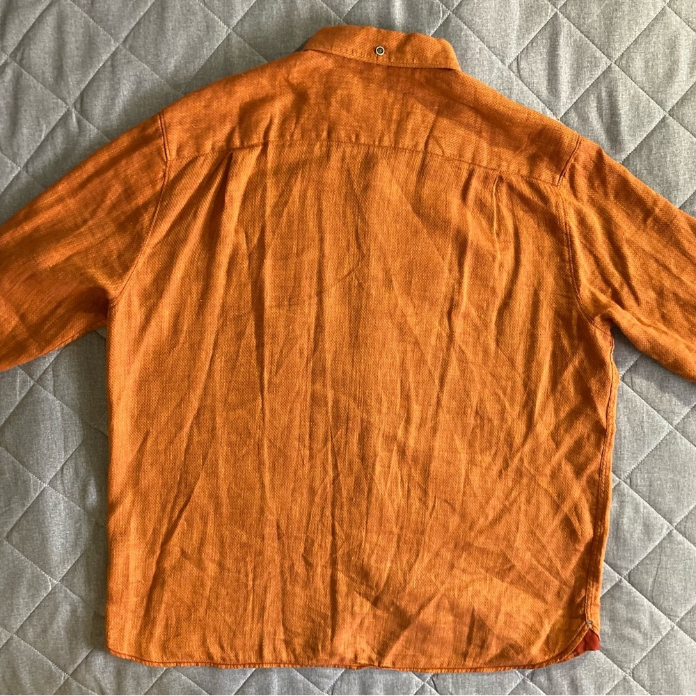 32 Bar Blues Long Sleeve Button Up Shirt Mens XL Orange Cotton Linen Blend - Picture 4 of 11